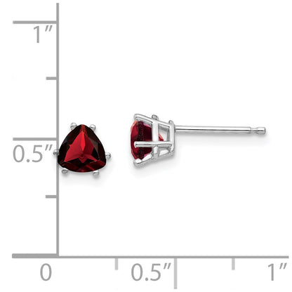 14k White Gold Garnet Trillion Stud Earrings