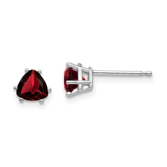 14k White Gold Garnet Trillion Stud Earrings