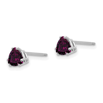 14k White Gold Rhodolite Garnet Trillion Stud Earrings