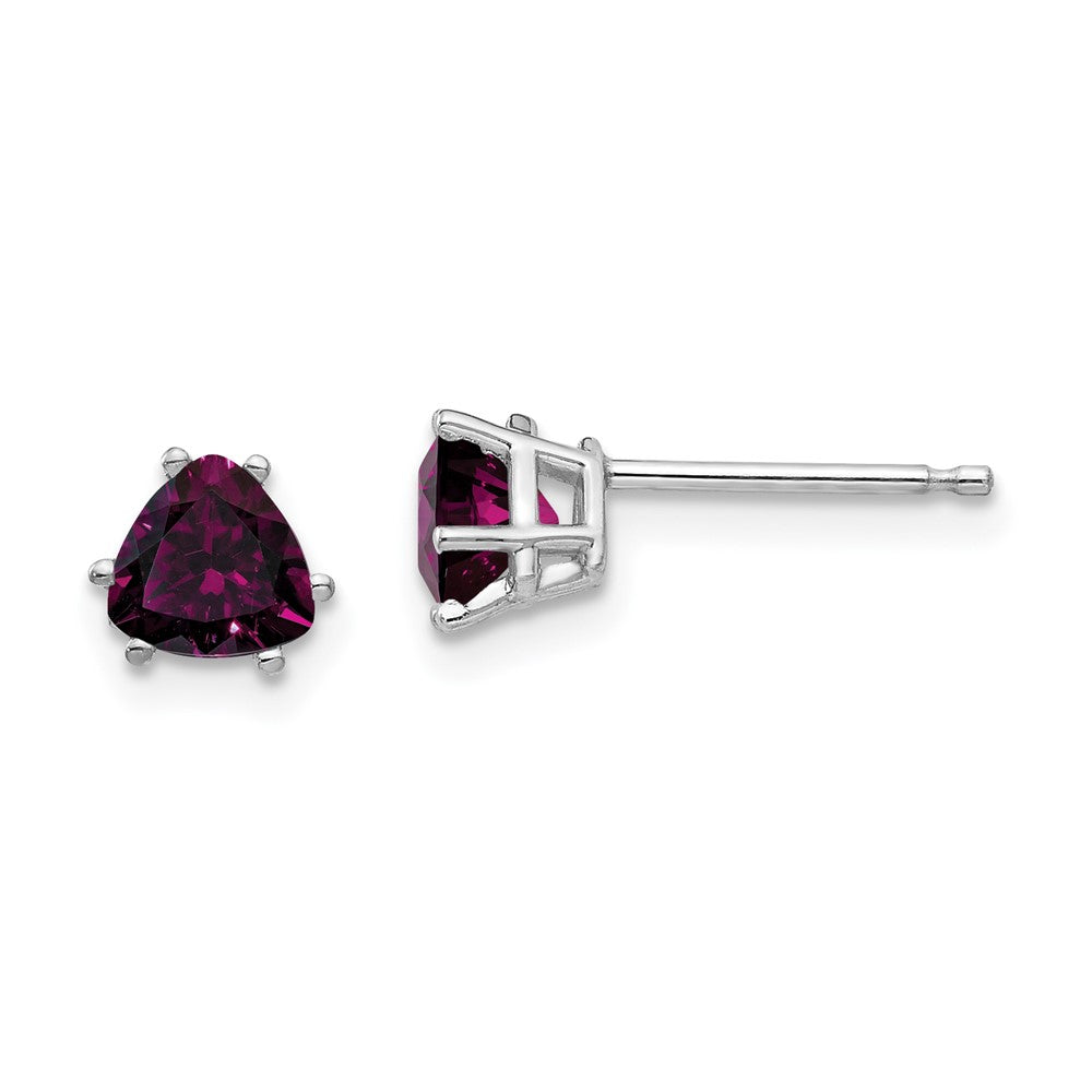 14k White Gold Rhodolite Garnet Trillion Stud Earrings