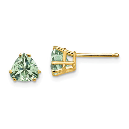 14k Yellow Gold 6mm Trillion Green Quartz Earrings XE94AG