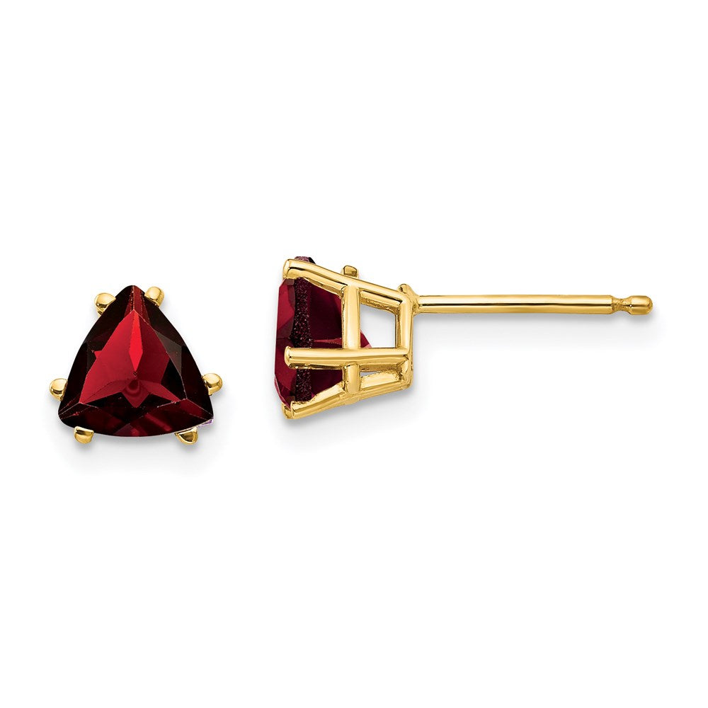14k Yellow Gold 6mm Trillion Garnet Earrings XE94GA