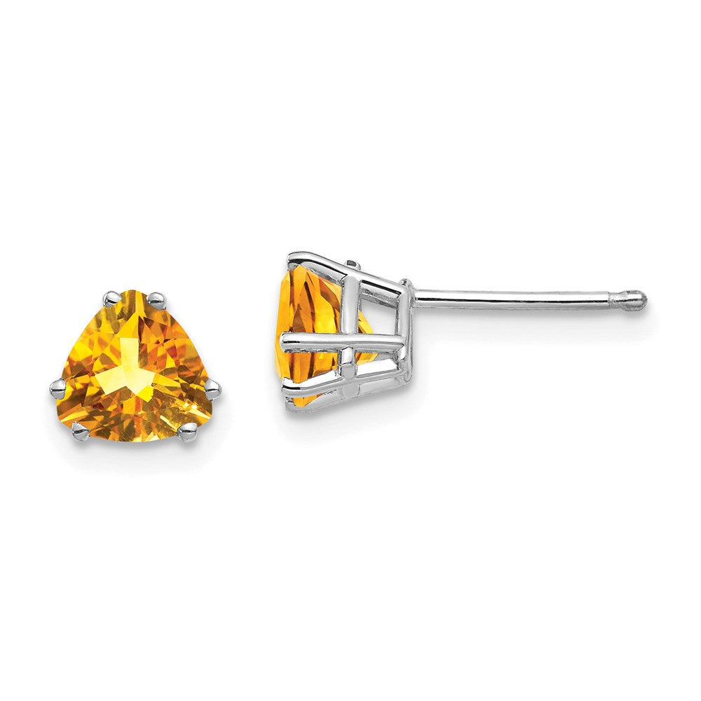 14k White Gold Citrine Trillion Stud Earrings XE94WCI