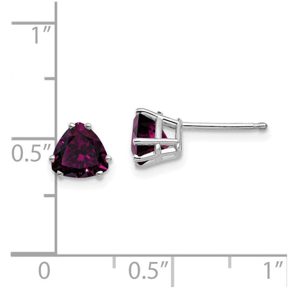 14k White Gold Rhodolite Garnet Trillion Stud Earrings