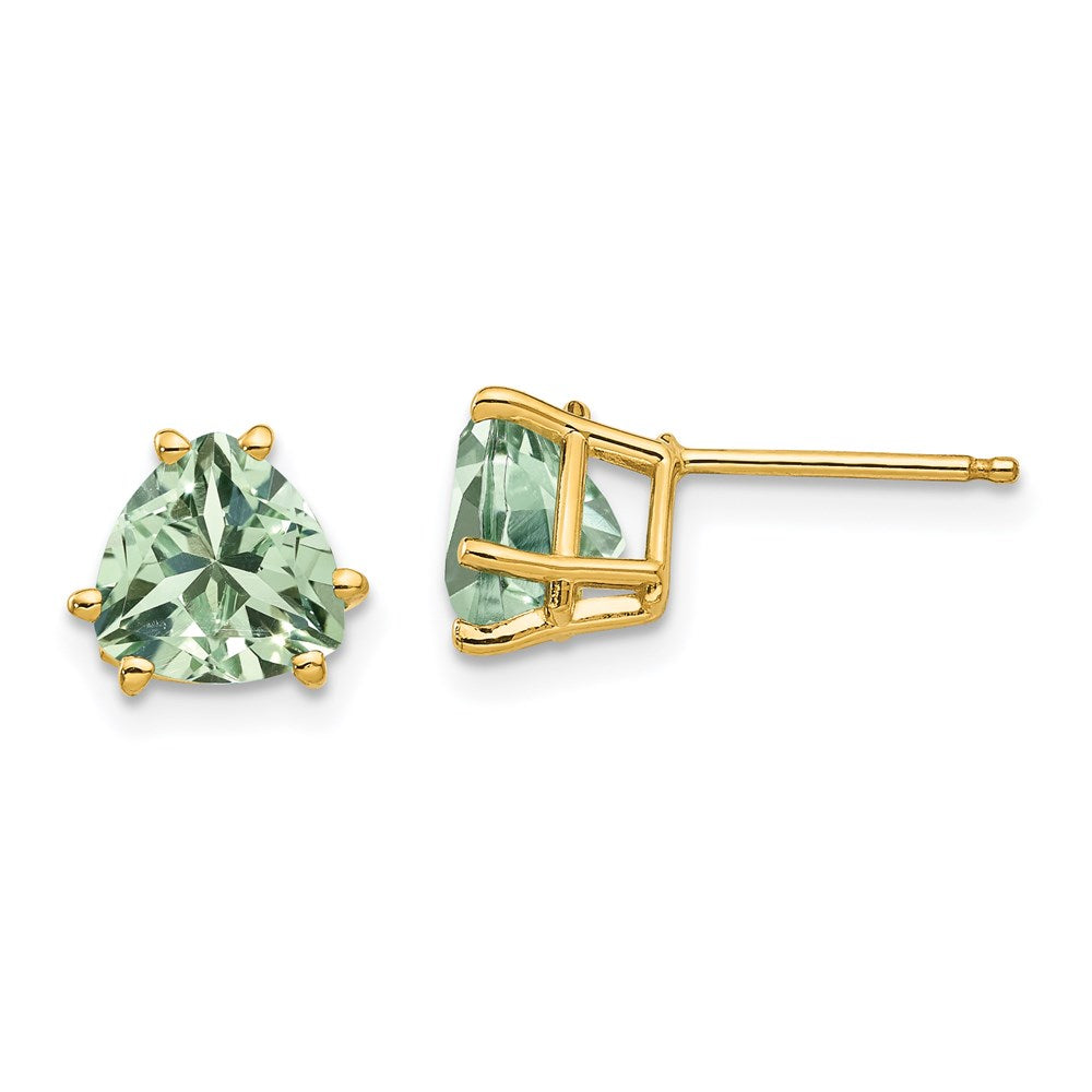 14k Yellow Gold 7mm Trillion Green Quartz Earrings XE95AG