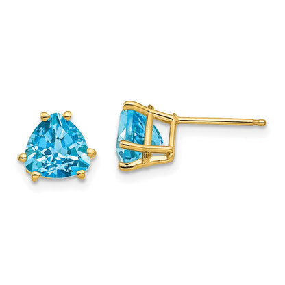 14k Yellow Gold 7mm Trillion Blue Topaz Earrings XE95BT