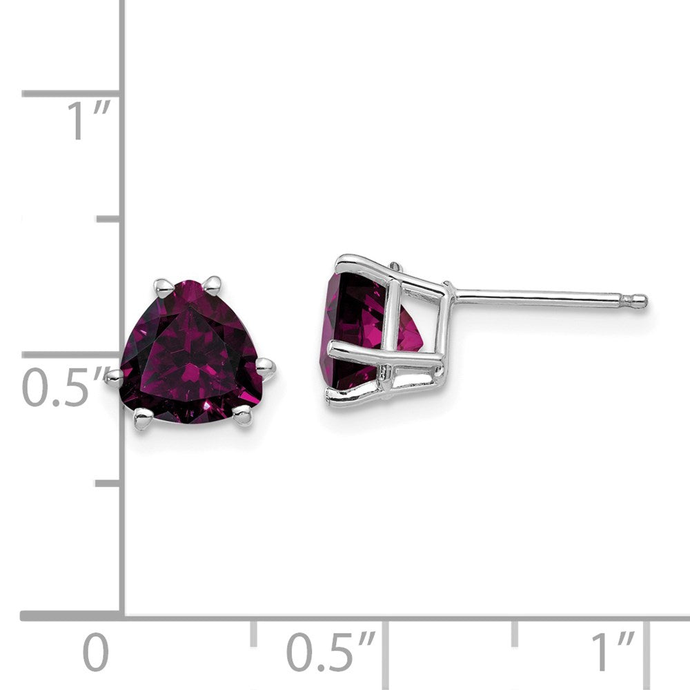 14k White Gold Rhodolite Garnet Trillion Stud Earrings