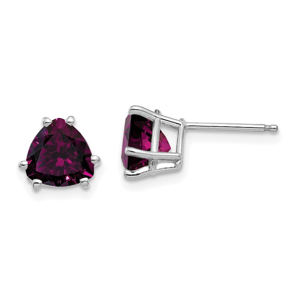 14k White Gold Rhodolite Garnet Trillion Stud Earrings