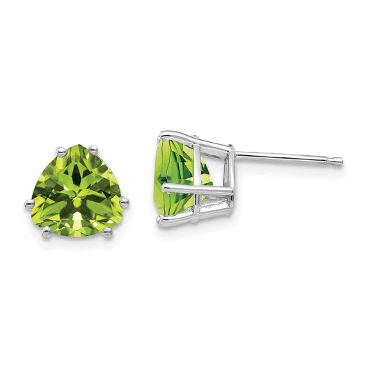 14k White Gold Peridot Trillion Stud Earrings XE96WPE