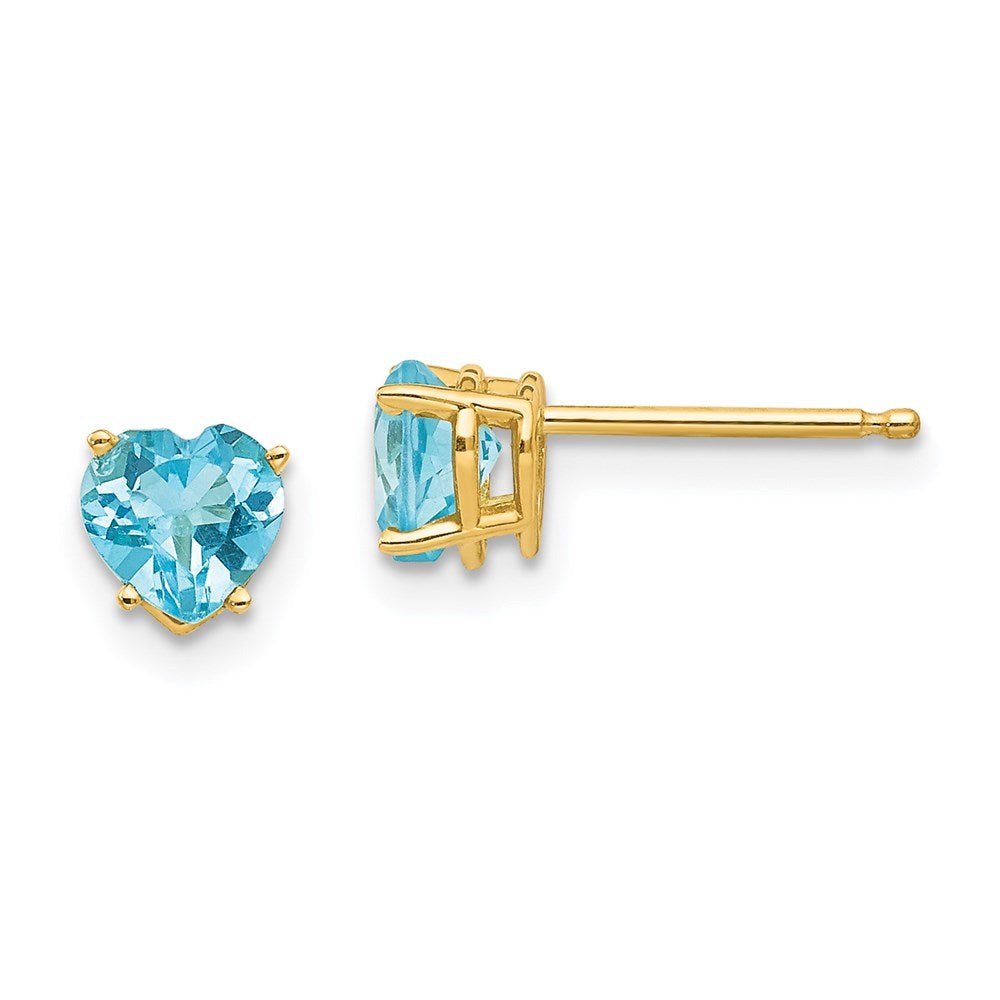 14k Yellow Gold 5mm Heart Blue Topaz Earrings XE97BT