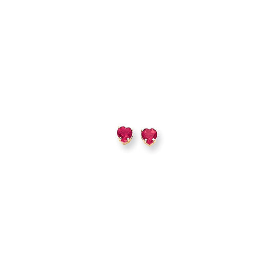14k Yellow Gold 5mm Heart Created Ruby Earrings XE97CR