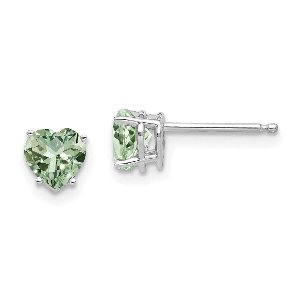 14k White Gold 5mm Heart Green Quartz Earrings XE97WAG