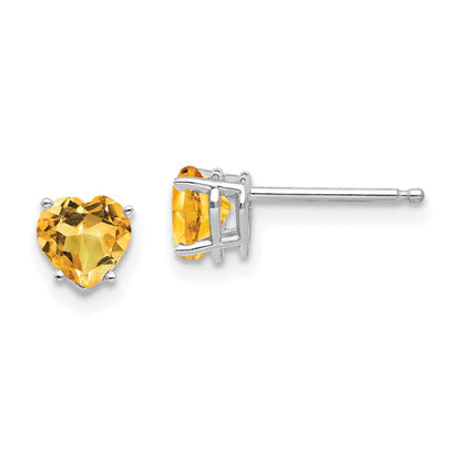 14k White Gold 5mm Heart Citrine Earrings XE97WCI