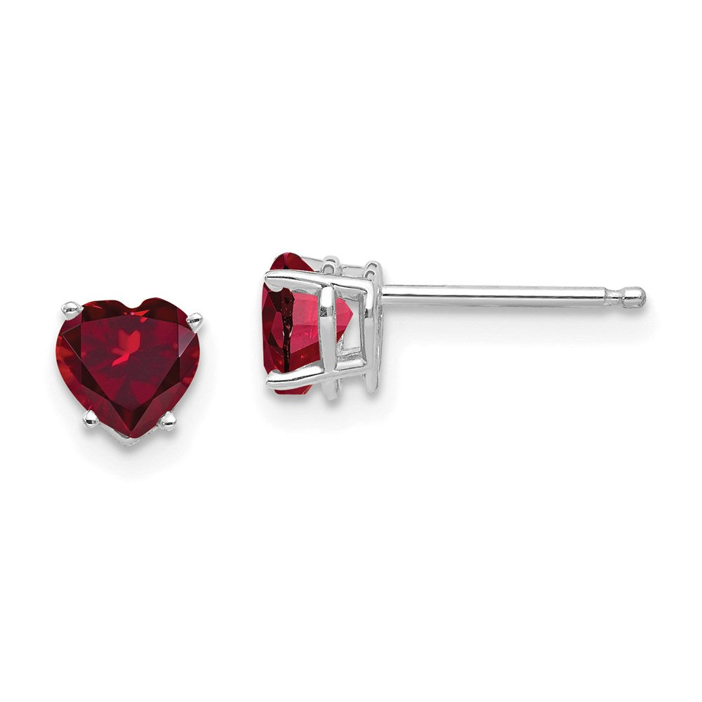 14k White Gold 5mm Heart Created Ruby Earrings XE97WCR