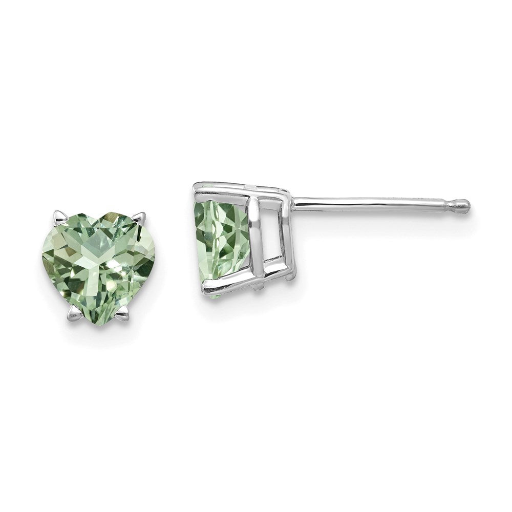 14k White Gold 6mm Heart Green Quartz Earrings XE98WAG