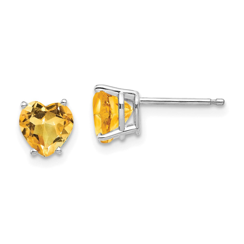 14k White Gold Citrine Heart Stud Earrings XE98WCI
