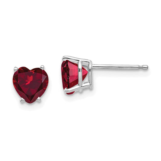 14k White Gold 6mm Heart Created Ruby Earrings XE98WCR