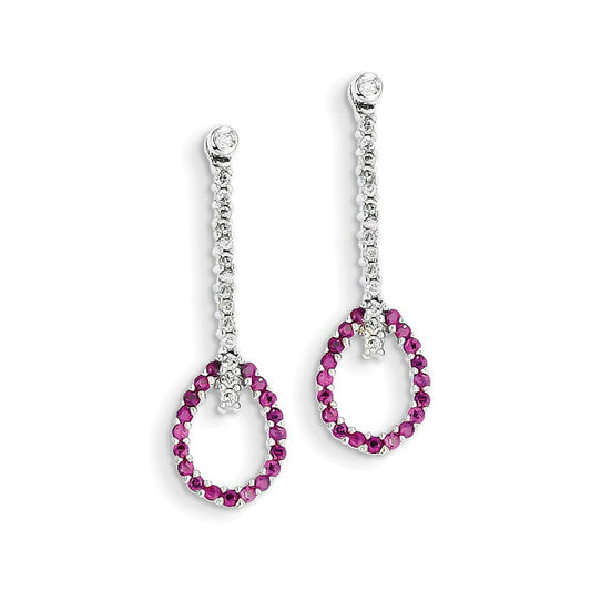 14k White Gold Real Diamond & Ruby Earrings XE993R/AA
