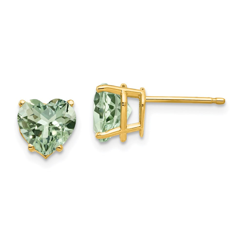 14k Yellow Gold 7mm Heart Green Quartz Earrings XE99AG
