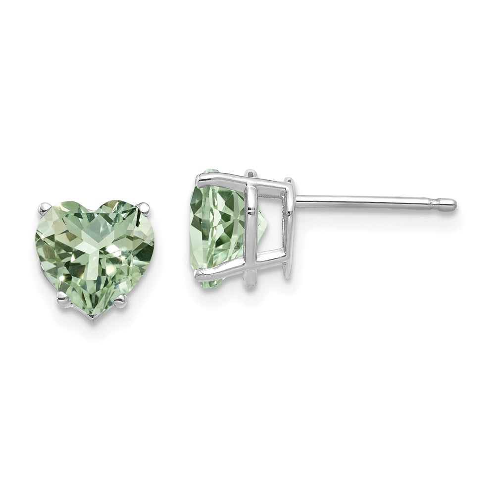 14k White Gold 7mm Heart Green Quartz Earrings XE99WAG
