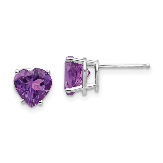 14k White Gold 7mm Heart Amethyst Earrings XE99WAM