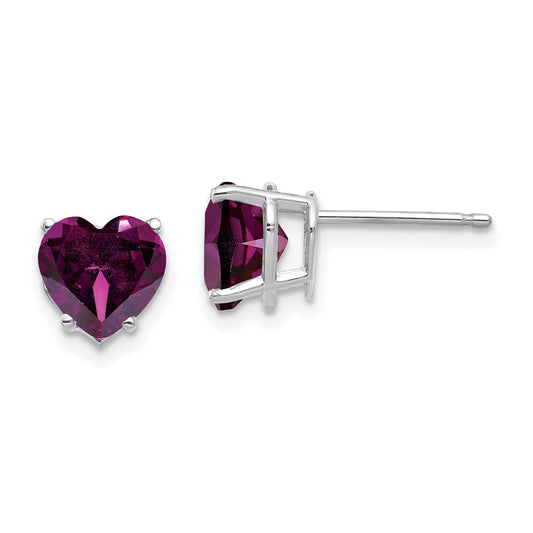 14k White Gold Rhodolite Garnet Heart Stud Earrings