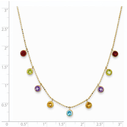 14K Multi-color Gemstone Necklace w/ 2in ext.