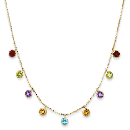 14K Multi-color Gemstone Necklace w/ 2in ext.