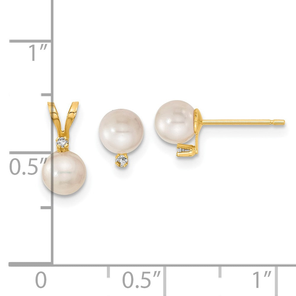14K 5 6mm Saltwater Akoya Cultured Pearl and Dia. Earring and Pendant Set