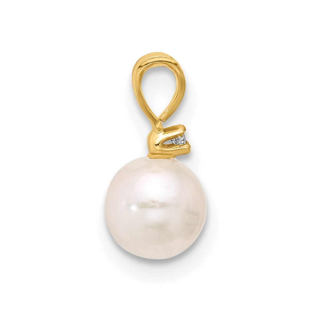 14k 5 6mm Round White Saltwater Akoya Cultured Pearl Diamond Pendant