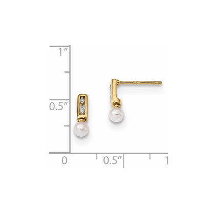 14K Gold with FW Cultured Pearl and Diamond Post Dangle Earrings