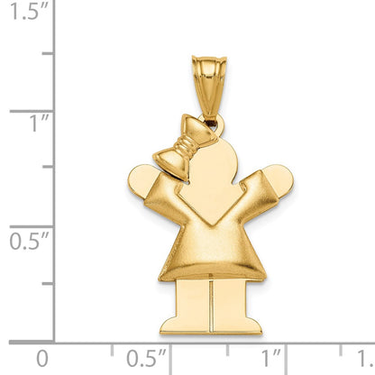 14k Yellow Gold Puffed Girl w/Bow on Left Engravable Charm
