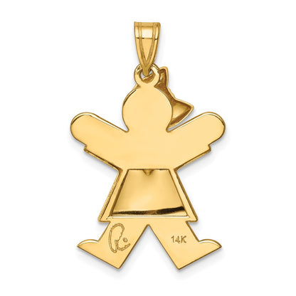 14k Yellow Gold Puffed Girl w/Bow on Left Engravable Charm