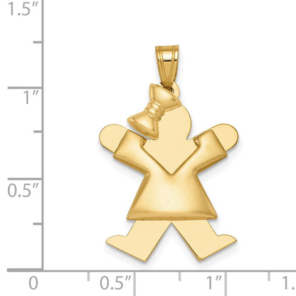 14k Yellow Gold Puffed Girl w/Bow on Left Engravable Charm