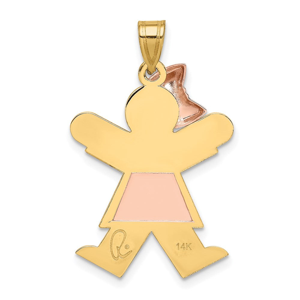 14k Two-tone Gold Two-tone Gold Large Girl w/Bow on Left Engravable Charm