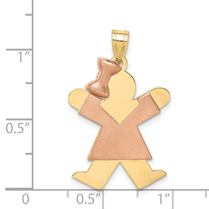 14k Two-tone Gold Two-tone Gold Large Girl w/Bow on Left Engravable Charm