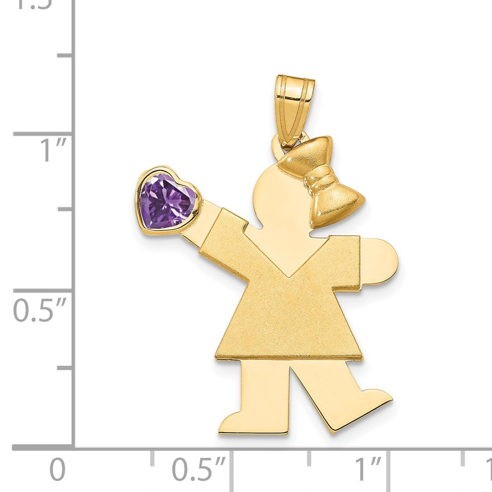 14k Yellow Gold Girl with CZ February Birthstone Charm