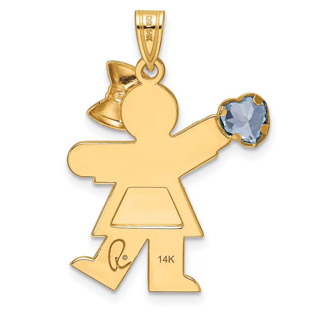 14k Yellow Gold Girl with CZ March Birthstone Charm
