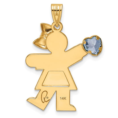 14k Yellow Gold Girl with CZ March Birthstone Charm
