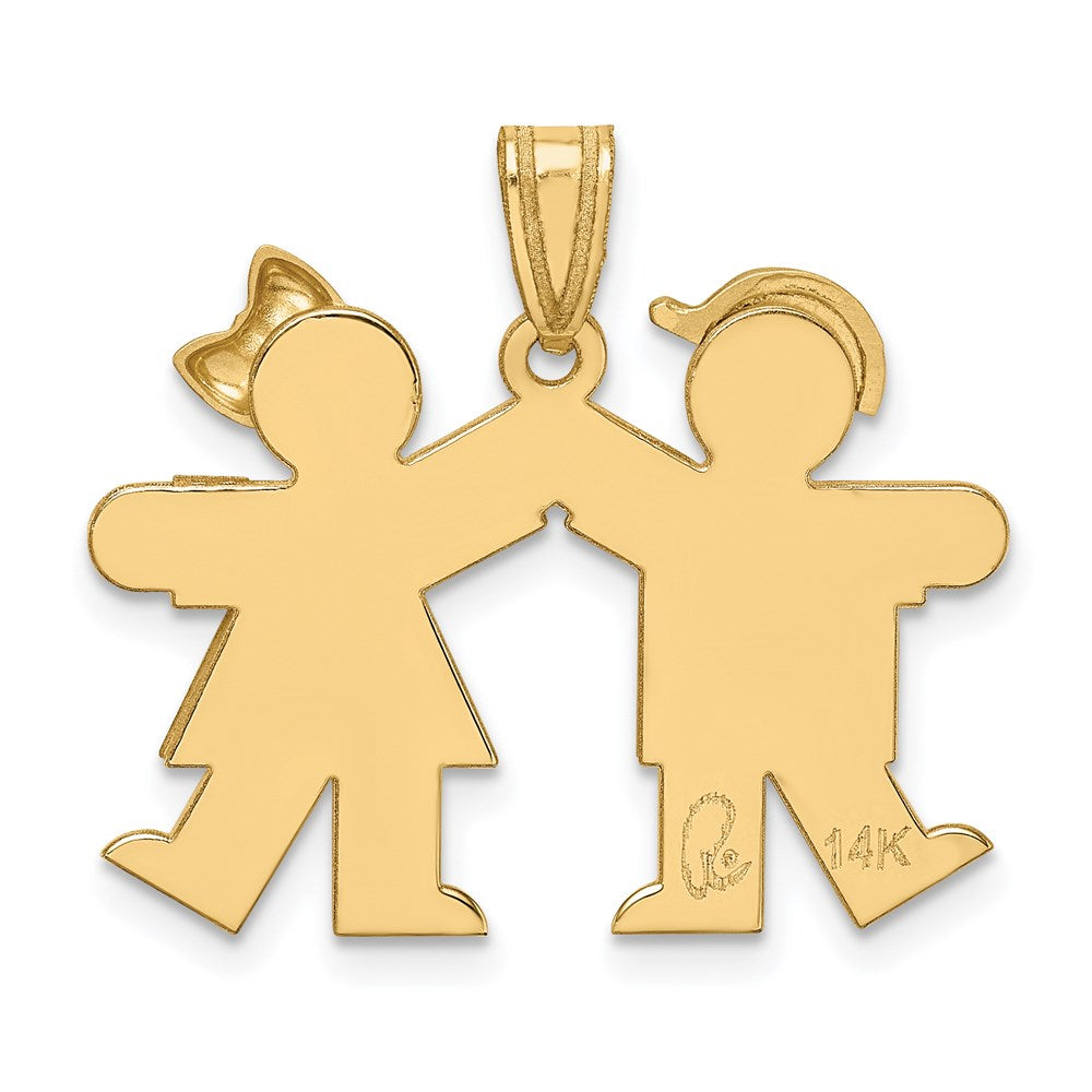 14k Yellow Gold Solid Boy Facing Right and Girl Facing Left Engravable Charm