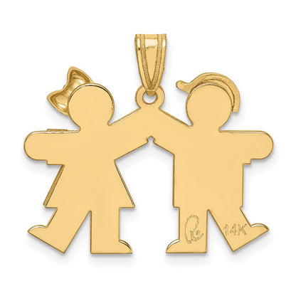 14k Yellow Gold Solid Boy Facing Right and Girl Facing Left Engravable Charm