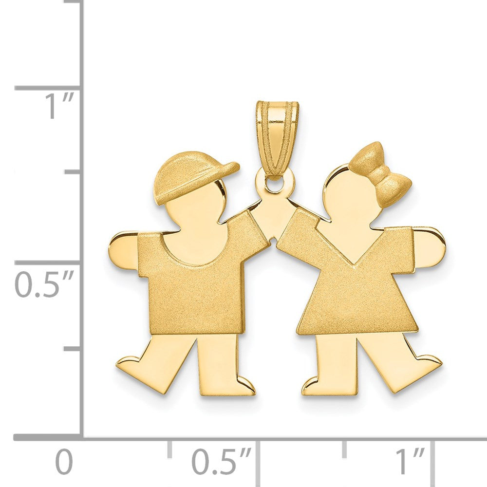14k Yellow Gold Solid Boy Facing Right and Girl Facing Left Engravable Charm