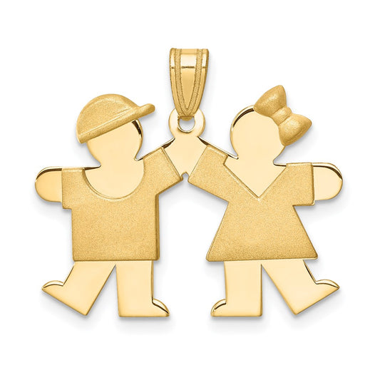 14k Yellow Gold Solid Boy Facing Right and Girl Facing Left Engravable Charm