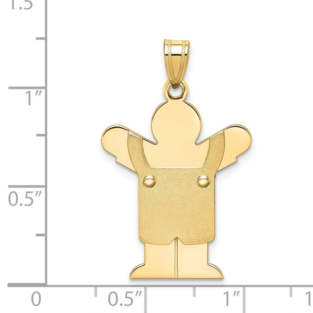 14k Yellow Gold Solid Satin Engravable Boy w/Overalls Charm