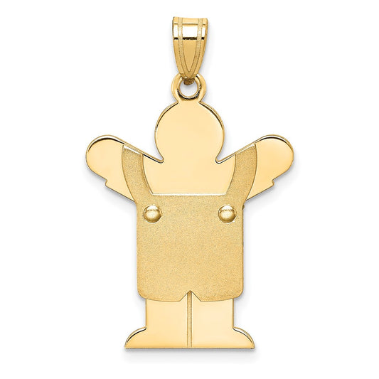 14k Yellow Gold Solid Satin Engravable Boy w/Overalls Charm
