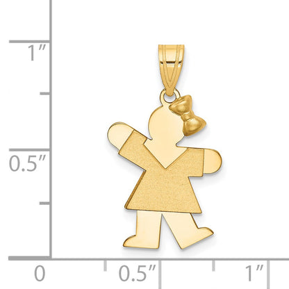 14k Yellow Gold Solid Engravable Girl with Bow on Right Charm