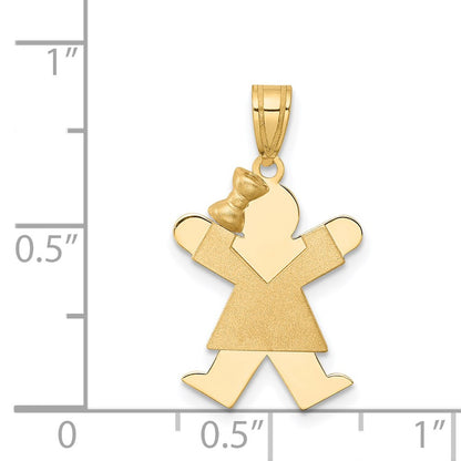 14k Yellow Gold Solid Engravable Girl with Bow on Left Charm