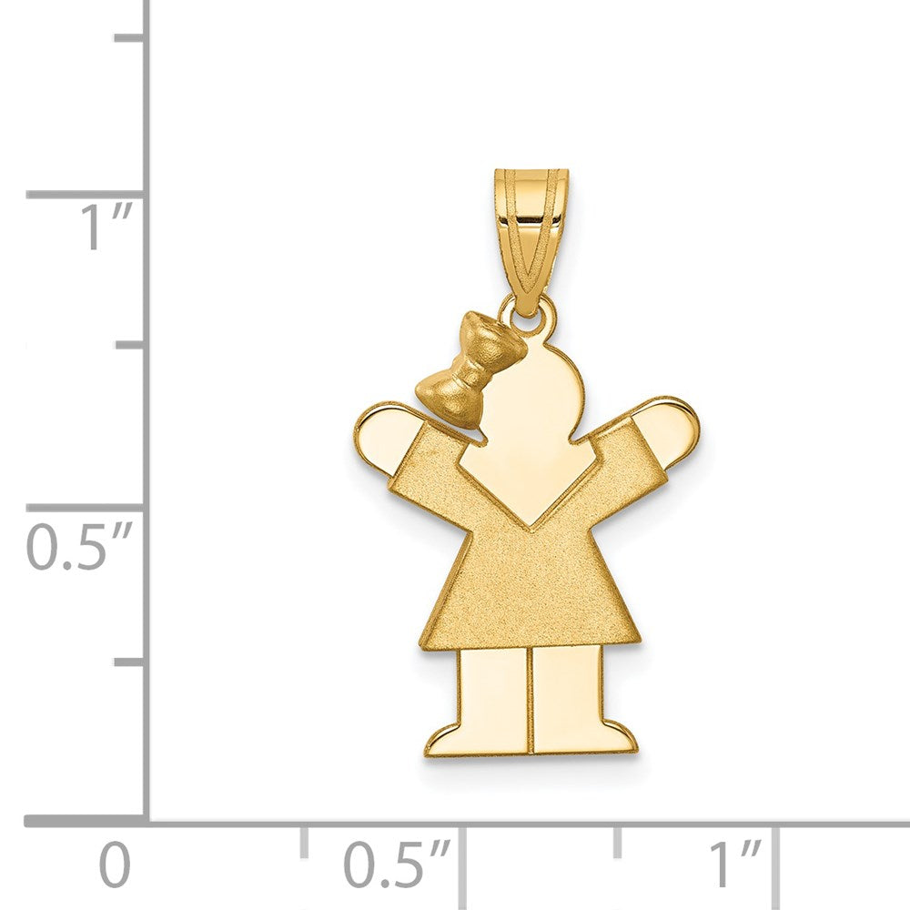 14k Yellow Gold Solid Engravable Girl with Bow on Left Charm