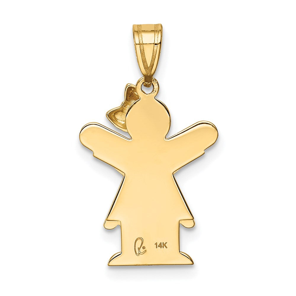 14k Yellow Gold Solid Engravable Girl with Bow on Right Charm