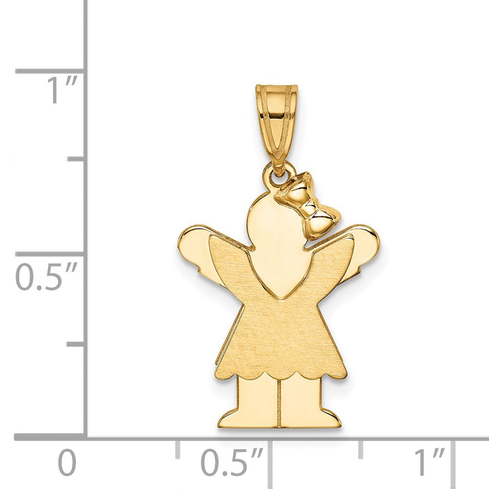 14k Yellow Gold Solid Engravable Girl with Bow on Right Charm